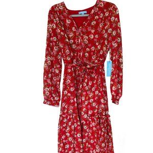 Draper James Long Sleeve Red Floral Dress Size Medium New with Tag NWT